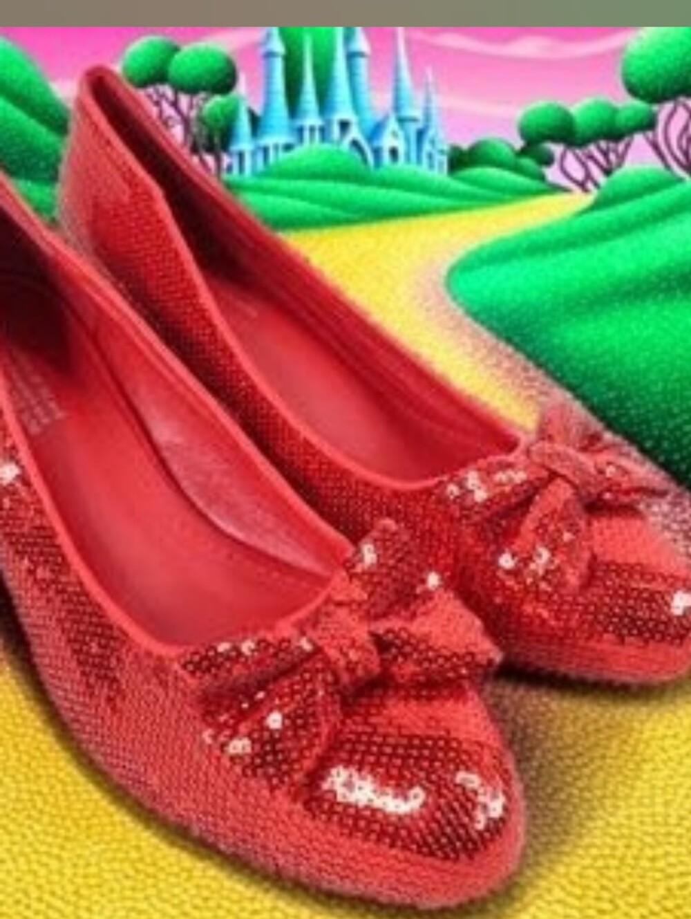 Wizard of Oz Red Sequin Bow Block Heel Flats